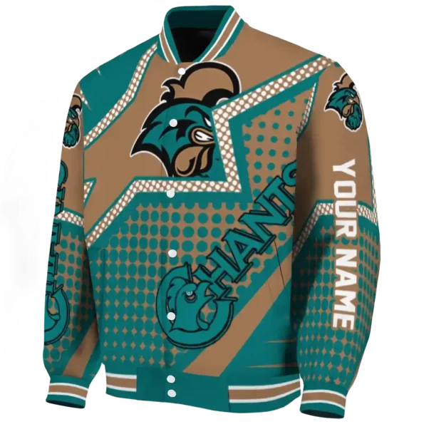 personalized coastal carolina chanticleers star burst green varsity jacket best selling.webp