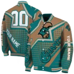 personalized coastal carolina chanticleers star burst green varsity jacket best selling.webp