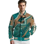 personalized coastal carolina chanticleers star burst green varsity jacket best selling.webp