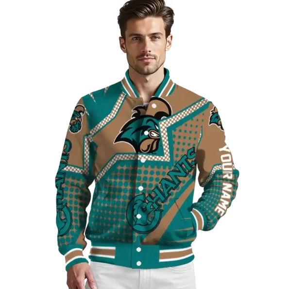 personalized coastal carolina chanticleers star burst green varsity jacket high quality.webp