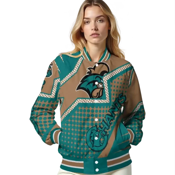 personalized coastal carolina chanticleers star burst green varsity jacket latest model.webp