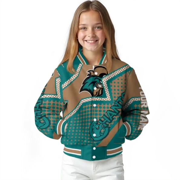 personalized coastal carolina chanticleers star burst green varsity jacket top rated.webp