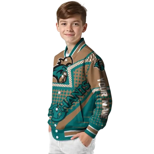 personalized coastal carolina chanticleers star burst green varsity jacket trendy.webp