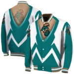 personalized coastal carolina chanticleers v stripes green white varsity jacket best selling.webp
