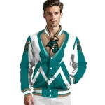personalized coastal carolina chanticleers v stripes green white varsity jacket best selling.webp