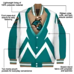 personalized coastal carolina chanticleers v stripes green white varsity jacket best selling.webp