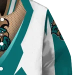 personalized coastal carolina chanticleers v stripes green white varsity jacket best selling.webp