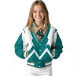 personalized coastal carolina chanticleers v stripes green white varsity jacket best selling.webp