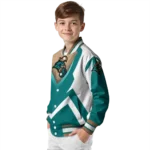 personalized coastal carolina chanticleers v stripes green white varsity jacket best selling.webp
