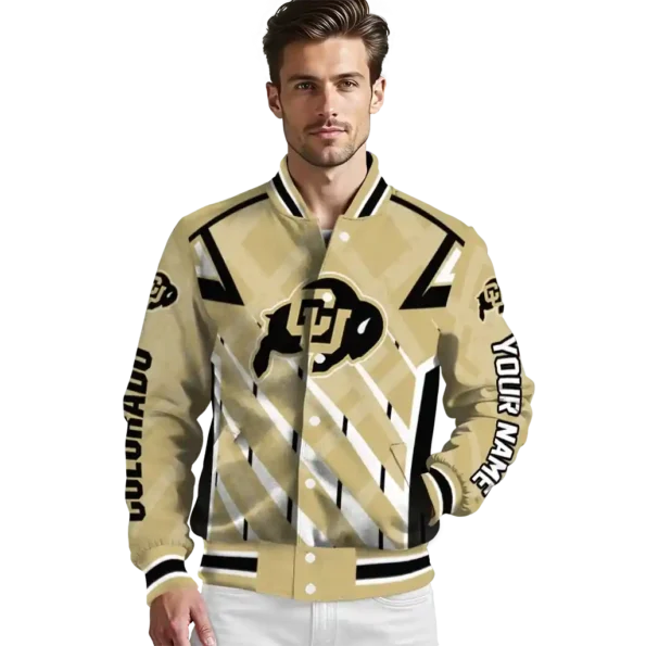personalized colorado buffaloes chevron angles gold varsity jacket high quality.webp