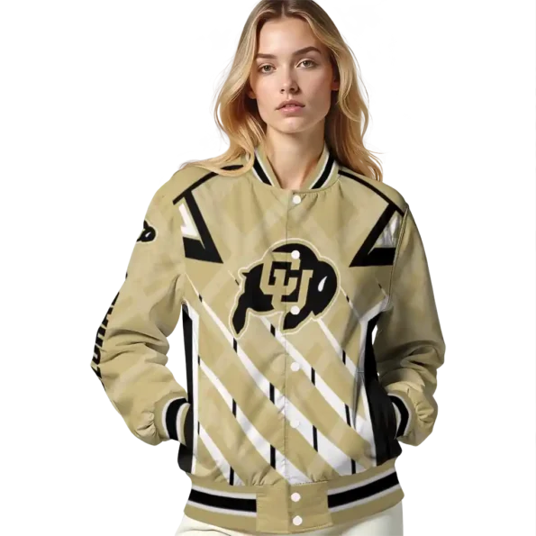personalized colorado buffaloes chevron angles gold varsity jacket latest model.webp