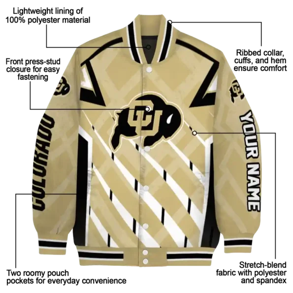 personalized colorado buffaloes chevron angles gold varsity jacket new arrival.webp