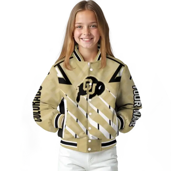 personalized colorado buffaloes chevron angles gold varsity jacket top rated.webp