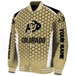 personalized colorado buffaloes hexagon grid gold varsity jacket best selling.webp