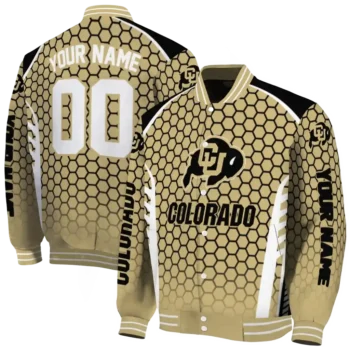 personalized colorado buffaloes hexagon grid gold varsity jacket fashion forward.webp