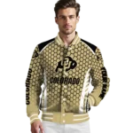 personalized colorado buffaloes hexagon grid gold varsity jacket best selling.webp