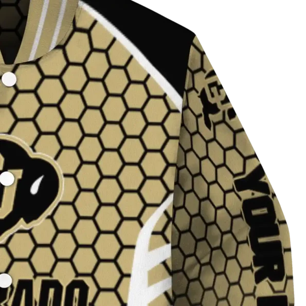 personalized colorado buffaloes hexagon grid gold varsity jacket premium grade.webp