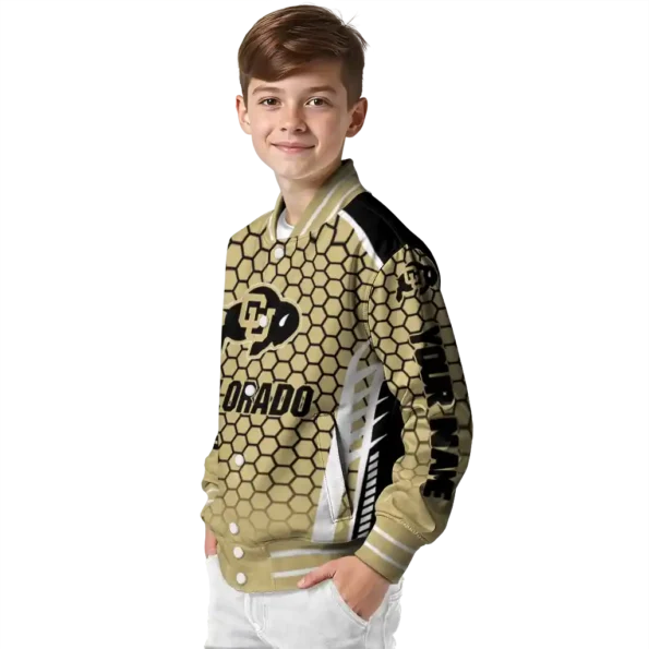 personalized colorado buffaloes hexagon grid gold varsity jacket trendy.webp