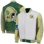 personalized colorado state rams speckled arms green gray varsity jacket best selling.webp