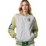 personalized colorado state rams speckled arms green gray varsity jacket best selling.webp