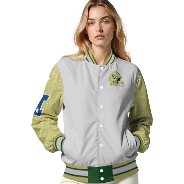 personalized colorado state rams speckled arms green gray varsity jacket latest model.webp