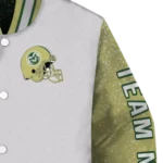 personalized colorado state rams speckled arms green gray varsity jacket best selling.webp