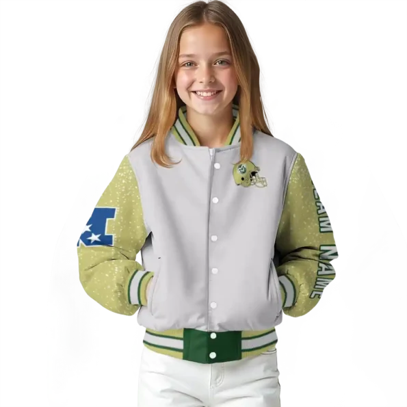 personalized colorado state rams speckled arms green gray varsity jacket top rated.webp