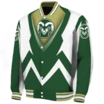 personalized colorado state rams v stripes green white varsity jacket best selling.webp
