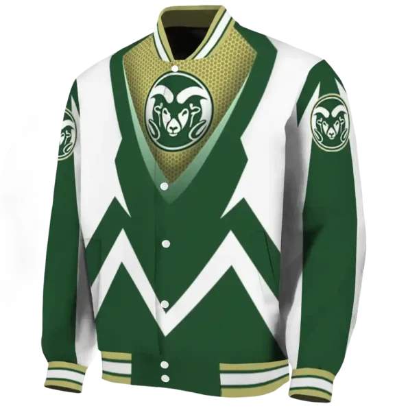 personalized colorado state rams v stripes green white varsity jacket best selling.webp