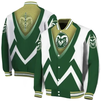 personalized colorado state rams v stripes green white varsity jacket fashion forward.webp