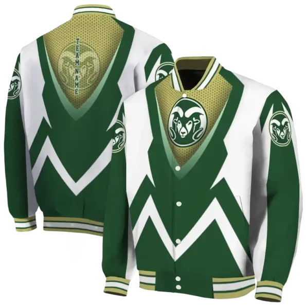 personalized colorado state rams v stripes green white varsity jacket fashion forward.webp