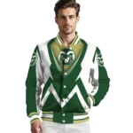 personalized colorado state rams v stripes green white varsity jacket best selling.webp
