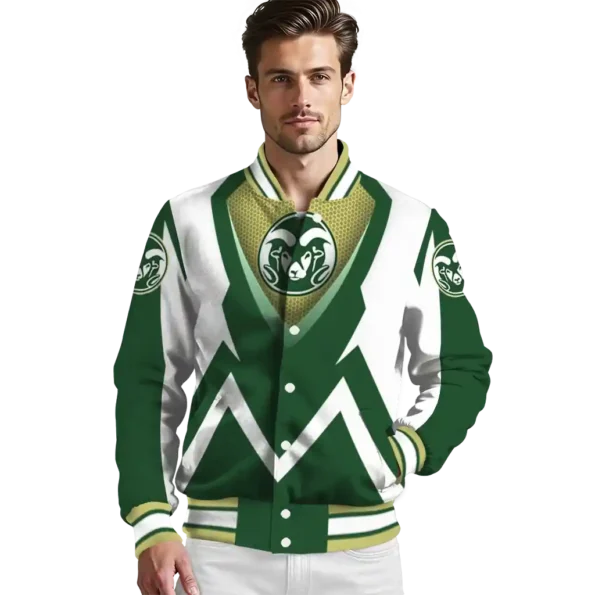 personalized colorado state rams v stripes green white varsity jacket high quality.webp