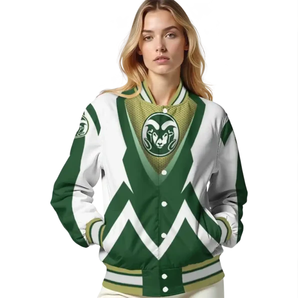 personalized colorado state rams v stripes green white varsity jacket latest model.webp