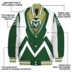 personalized colorado state rams v stripes green white varsity jacket best selling.webp