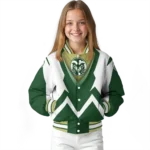 personalized colorado state rams v stripes green white varsity jacket best selling.webp