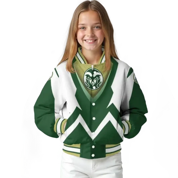 personalized colorado state rams v stripes green white varsity jacket top rated.webp
