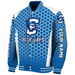 personalized creighton bluejays hexagon grid blue varsity jacket best selling.webp