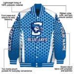 personalized creighton bluejays hexagon grid blue varsity jacket best selling.webp