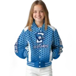 personalized creighton bluejays hexagon grid blue varsity jacket best selling.webp