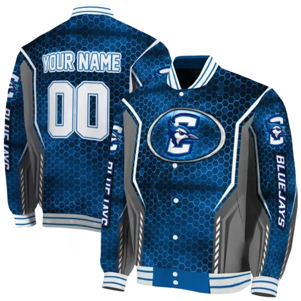 personalized creighton bluejays power plate blue varsity jacket fashion forward.webp