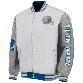 personalized drake bulldogs speckled arms blue gray varsity jacket best selling.webp