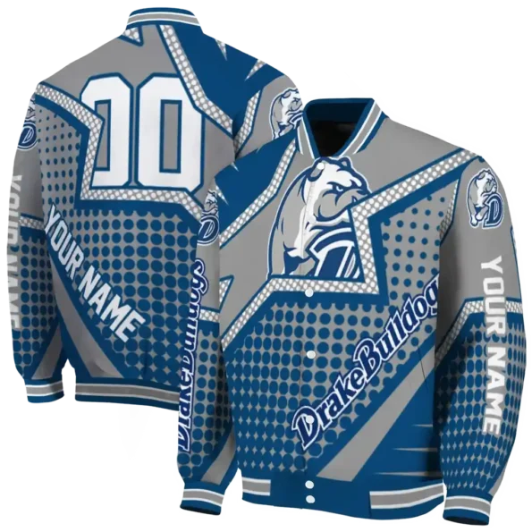 personalized drake bulldogs star burst blue varsity jacket fashion forward.webp