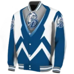 personalized drake bulldogs v stripes blue white varsity jacket best selling.webp