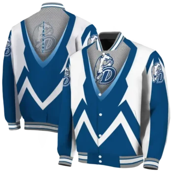 personalized drake bulldogs v stripes blue white varsity jacket fashion forward.webp