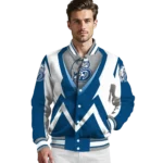 personalized drake bulldogs v stripes blue white varsity jacket best selling.webp