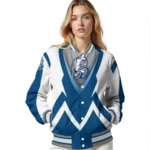 personalized drake bulldogs v stripes blue white varsity jacket best selling.webp