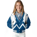 personalized drake bulldogs v stripes blue white varsity jacket best selling.webp