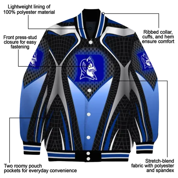 personalized duke blue devils mesh chest white black varsity jacket new arrival.webp