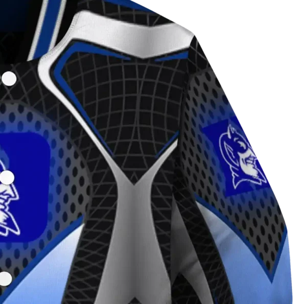 personalized duke blue devils mesh chest white black varsity jacket premium grade.webp